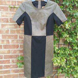 Goosecraft army green leather sheath dress XS